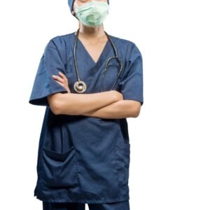 asian female nurse with face mask stethoscope isolated white background