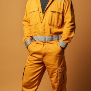 isolated maintenance worker yellow background
